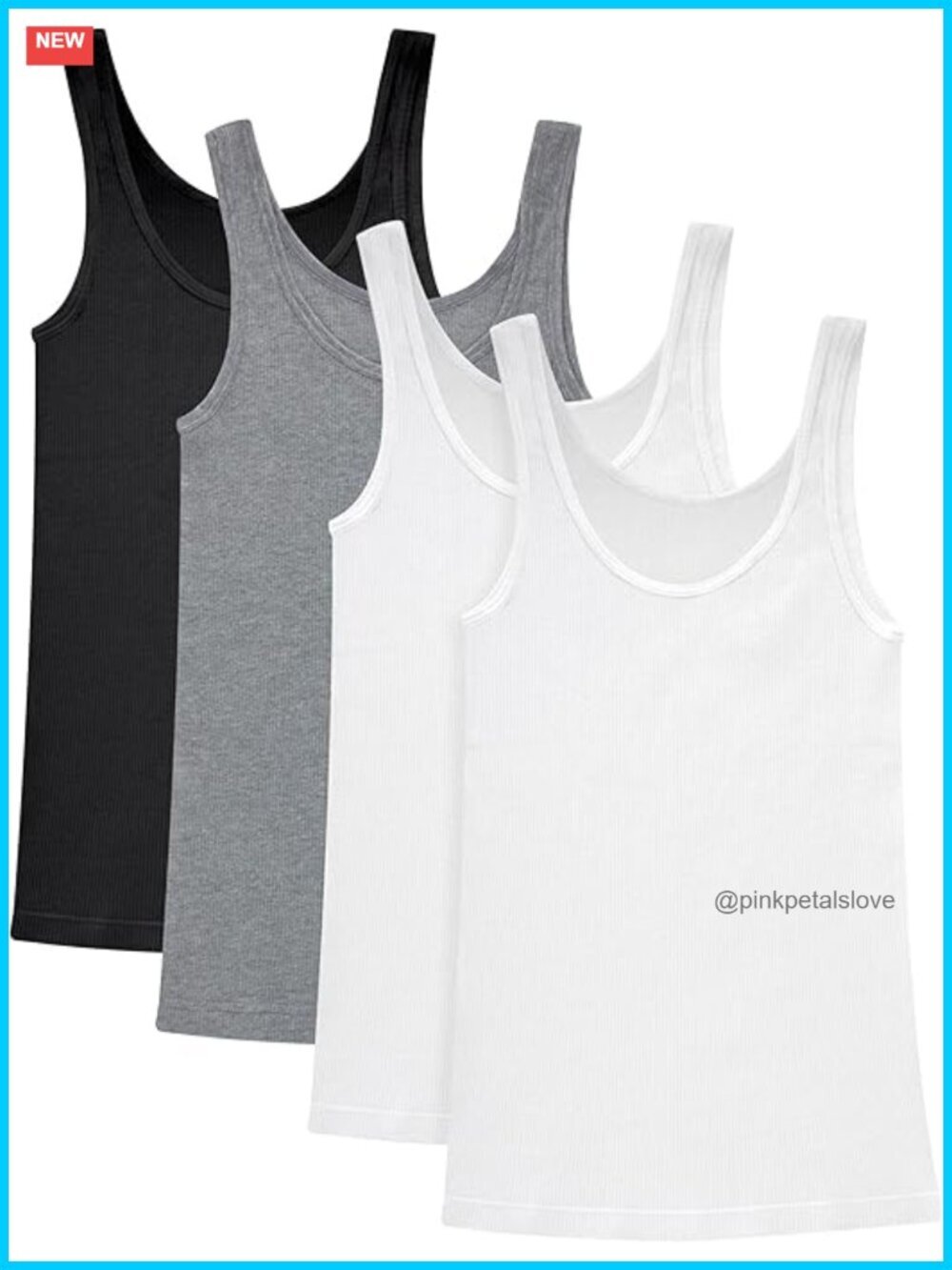 Women's Soft Cotton Rib Tank Top 4-Pack Sleeveless Scoop Neck